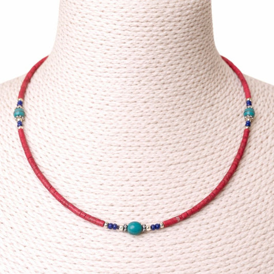 Collar artesanal de coral rosa y turquesa de Nepal, 43 cm