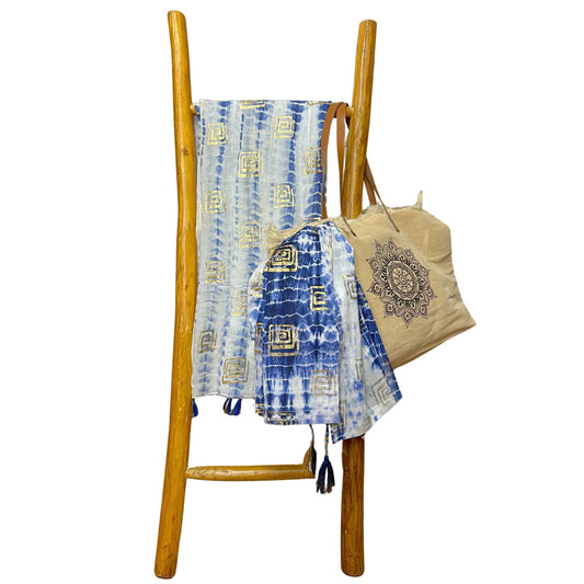Pareo Nomad Sari azul con teñido anudado y estampado