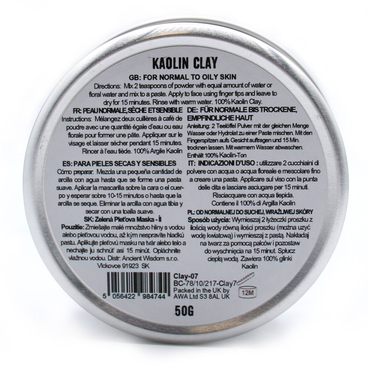 Arcilla de caolín para mascarilla facial, 50 g