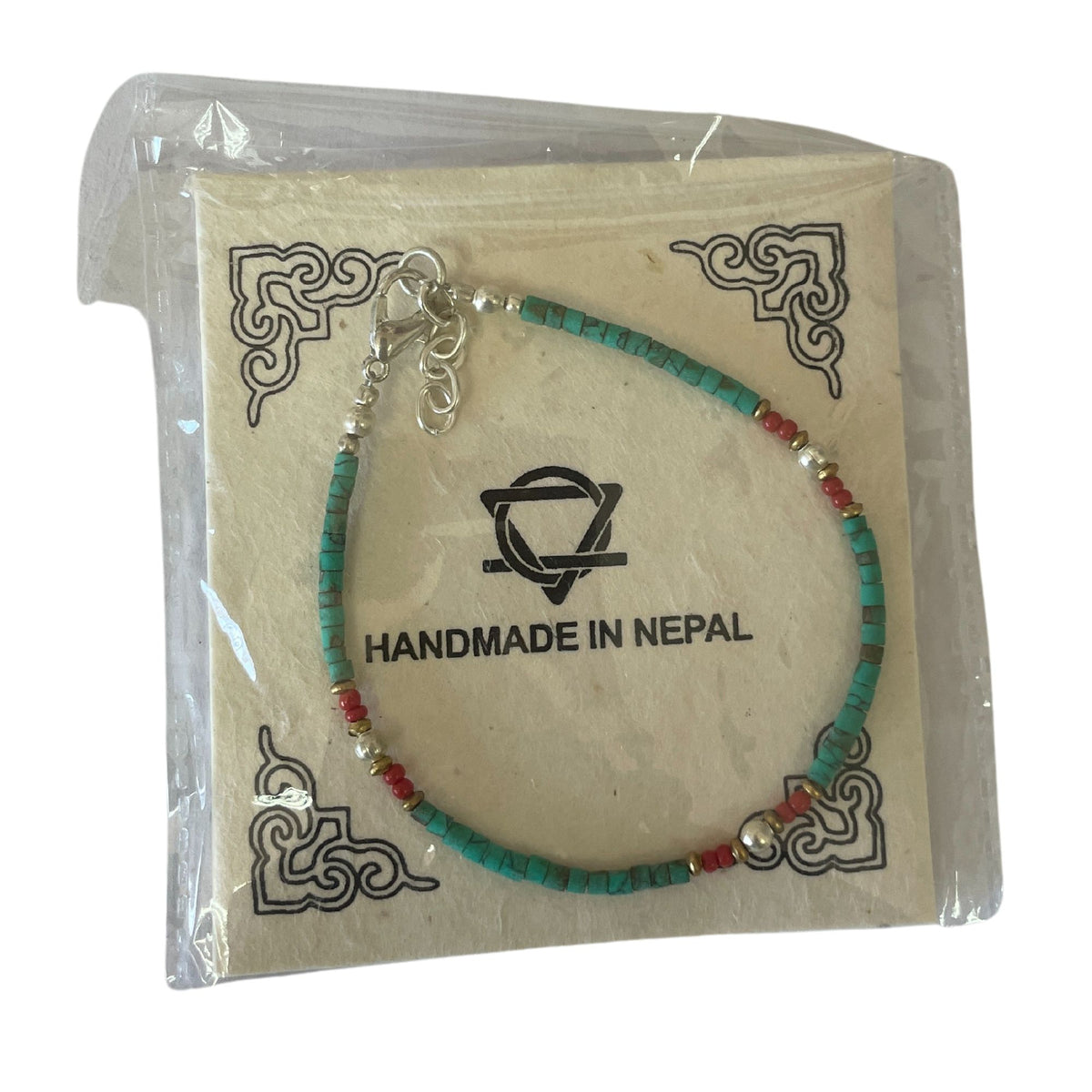 Pulsera nepalí de gemas extrafinas de turquesa y piedra