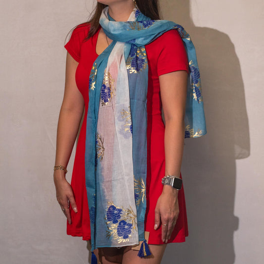 Pañuelo Nomad Sari Aqua Fish azul marino, 180 × 50 cm