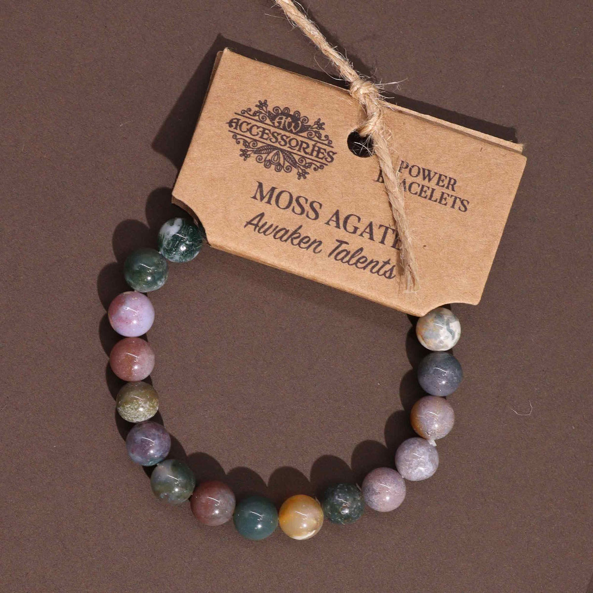 Pulsera de energía de ágata de musgo, piedras de 8 mm aprox.