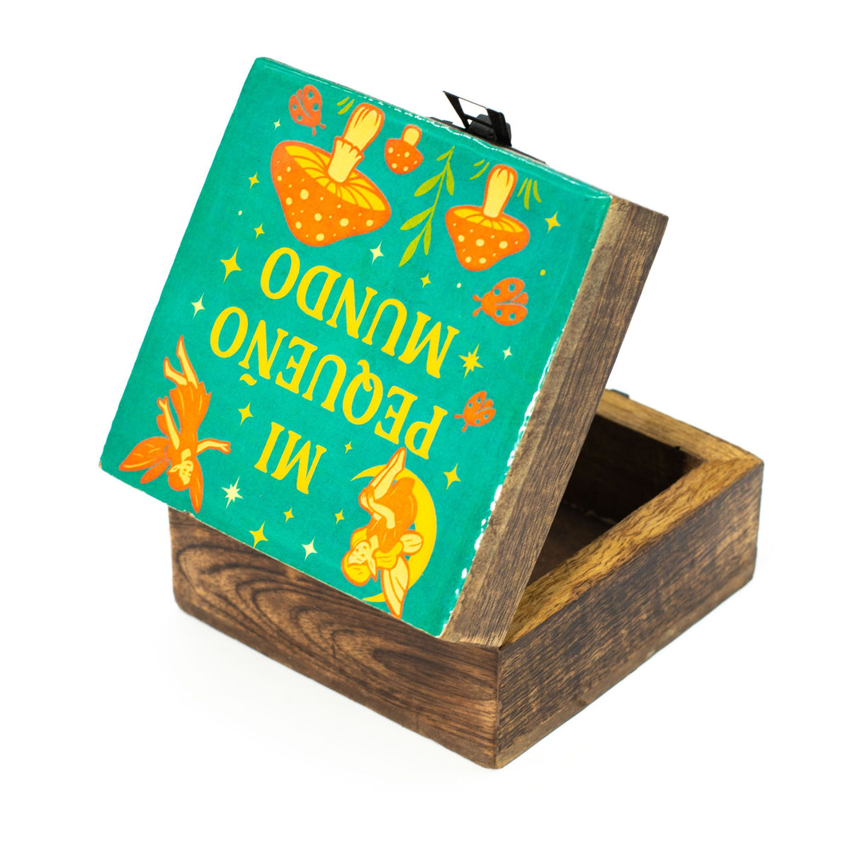 Caja pequeña de madera de mango esmaltada Mi Pequeño Mundo
