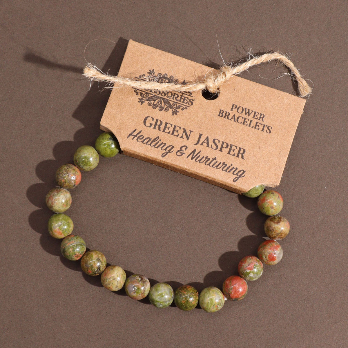 Pulsera de energía de jaspe verde, piedras de 8 mm aprox.