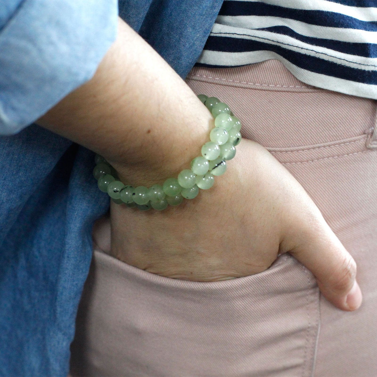 Pulsera elástica de energía de jade, piedras de 8 mm aprox.