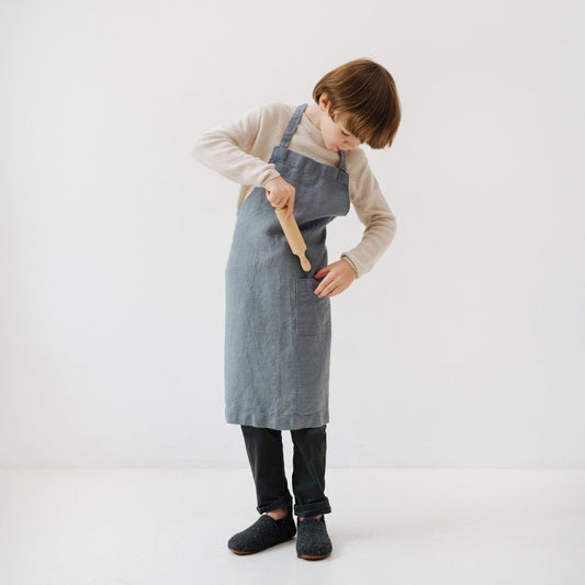 Linen Daily Apron for Kids - Blue Fog