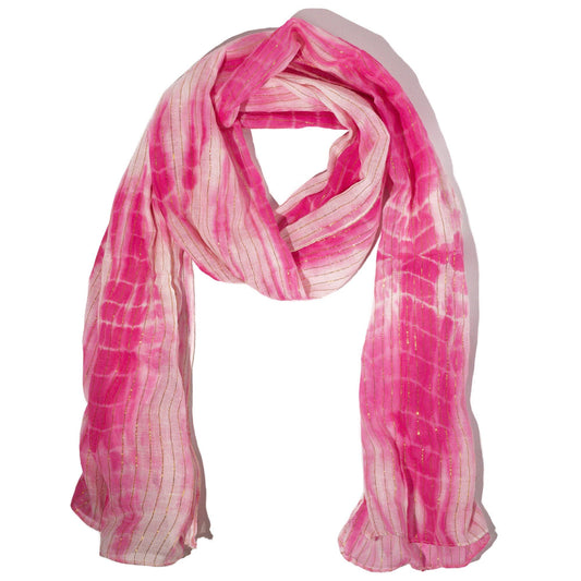 Pañuelo Nomad Sari rosa brillante con hilo dorado, 180 × 50 cm