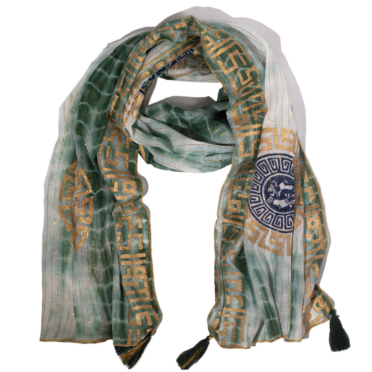 Nomad Sari Verano Marbella Pañuelo estampado - Verde con Oro  (180x50cm)