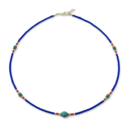 Collar nepalí de ónix azul extrafino y Árbol de la Vida