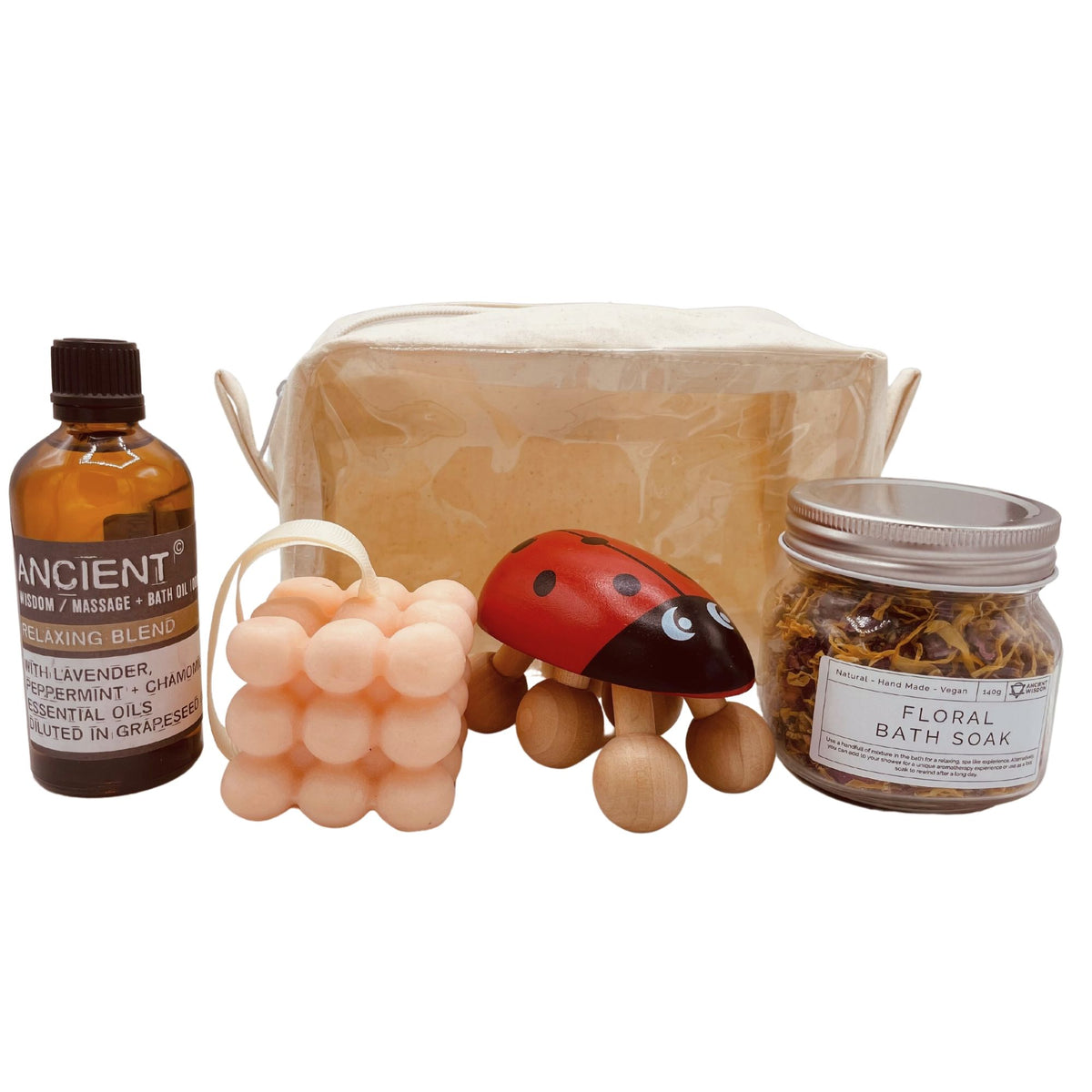 Pack de relajación para regalo con masajeador y productos de baño