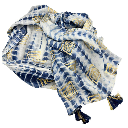 Pareo Nomad Sari azul con teñido anudado y estampado