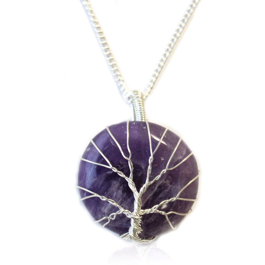 Collar Árbol de la Vida con amatista, cadena de 50 cm aprox.
