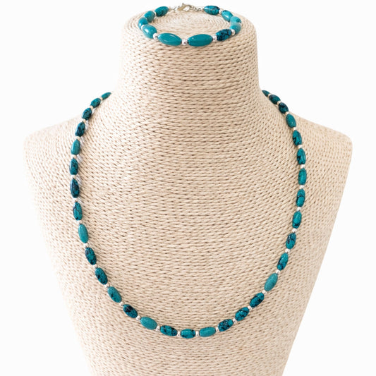 Conjunto nepalí de collar de 50 cm y pulsera de 17 cm en tono turquesa