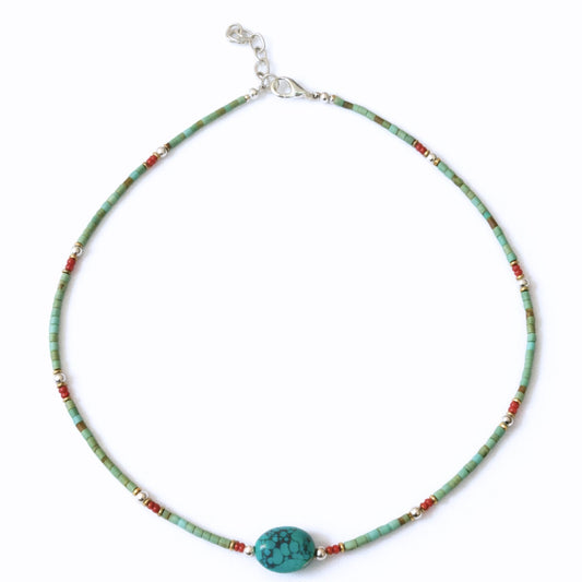 Collar artesanal de turquesa y piedra natural de Nepal, 47 cm