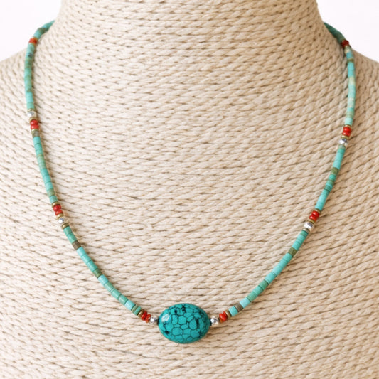 Collar artesanal de turquesa y piedra natural de Nepal, 47 cm