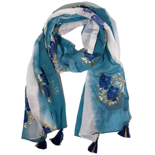 Pañuelo Nomad Sari Aqua Fish azul marino, 180 × 50 cm