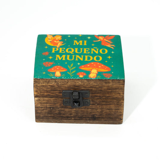 Caja pequeña de madera de mango esmaltada Mi Pequeño Mundo