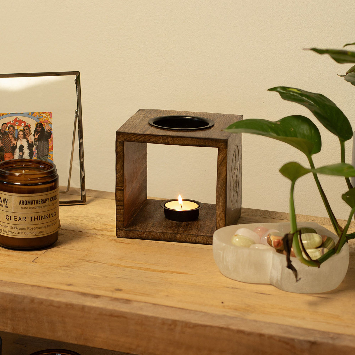 Gran quemador de aceite de madera de mango cuadrado - Diosa de la Luna