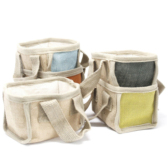 Cesta pequeña de yute natural, 16 × 10 × 12 cm