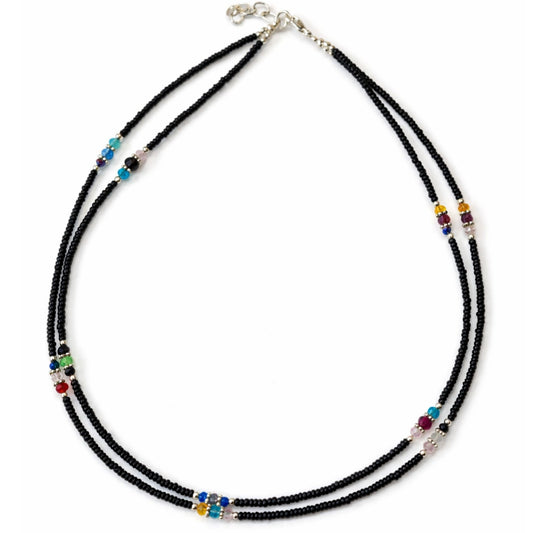 Collar nepalí de ónix negro facetado de doble hilo, 42 cm