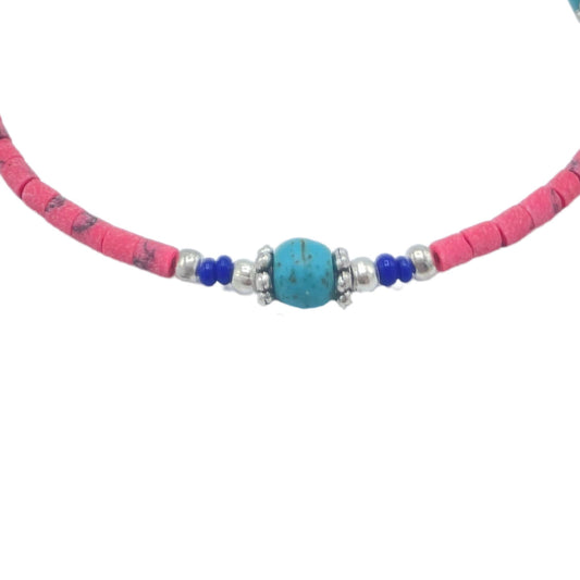 Pulsera nepalí extrafina de coral rosa y turquesa