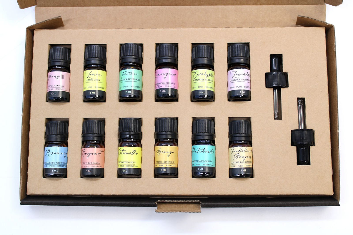 Set de 12 aceites esenciales de 5 ml cada uno