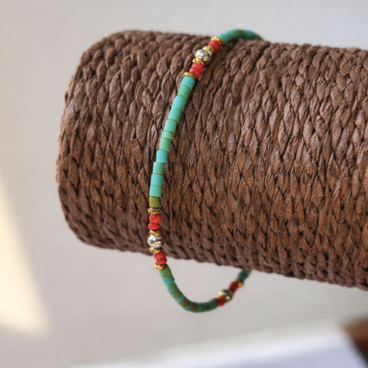 Pulsera nepalí de gemas extrafinas de turquesa y piedra