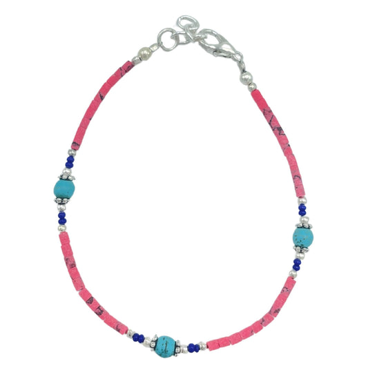 Pulsera nepalí extrafina de coral rosa y turquesa