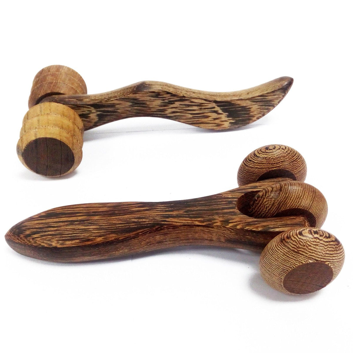 Rodillo de masaje de madera con tres discos