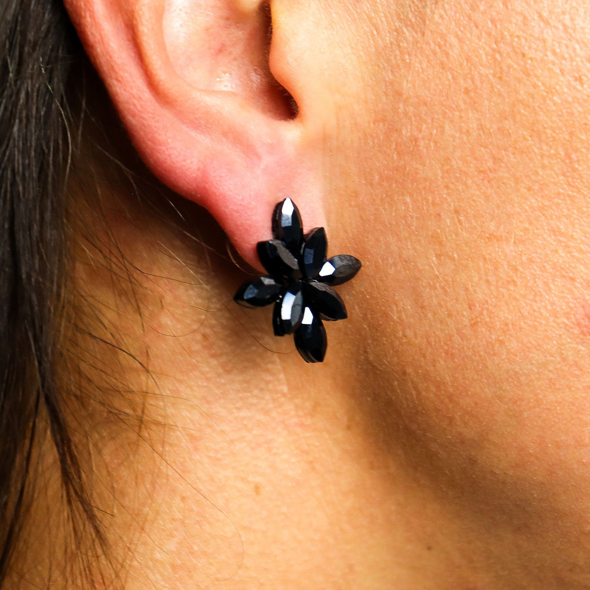 Pendientes de Cristal Vintage - Flores - Negro Azabache