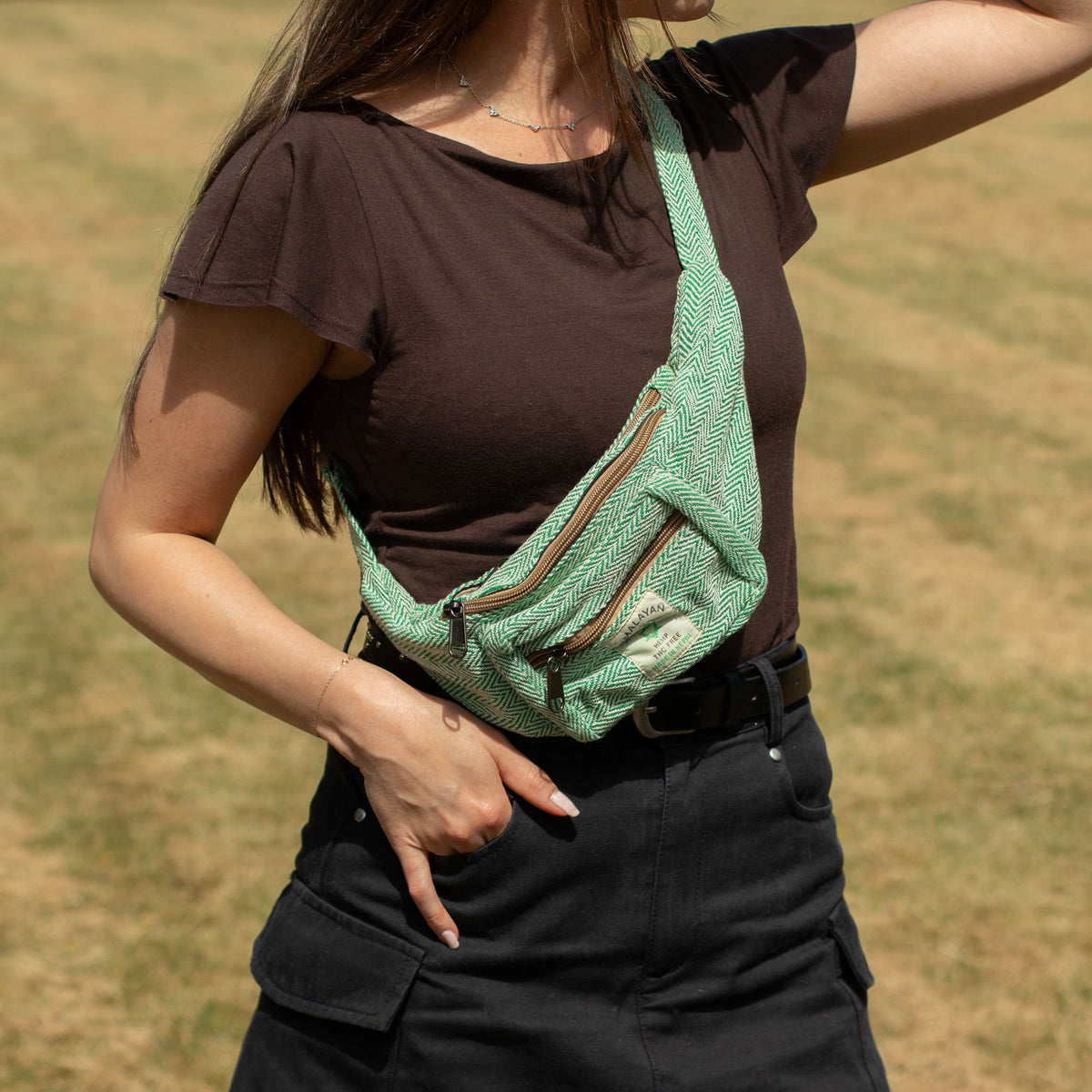 Bolso Tipo Cinturón de Estilo Cáñamo y Algodón (o Riñonera) - Salvia