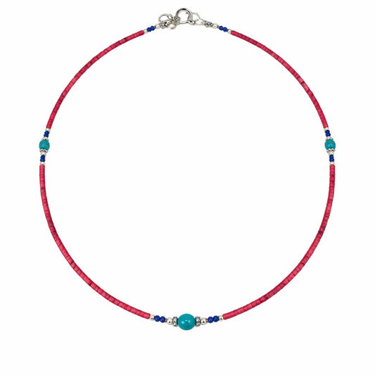 Collar artesanal de coral rosa y turquesa de Nepal, 43 cm