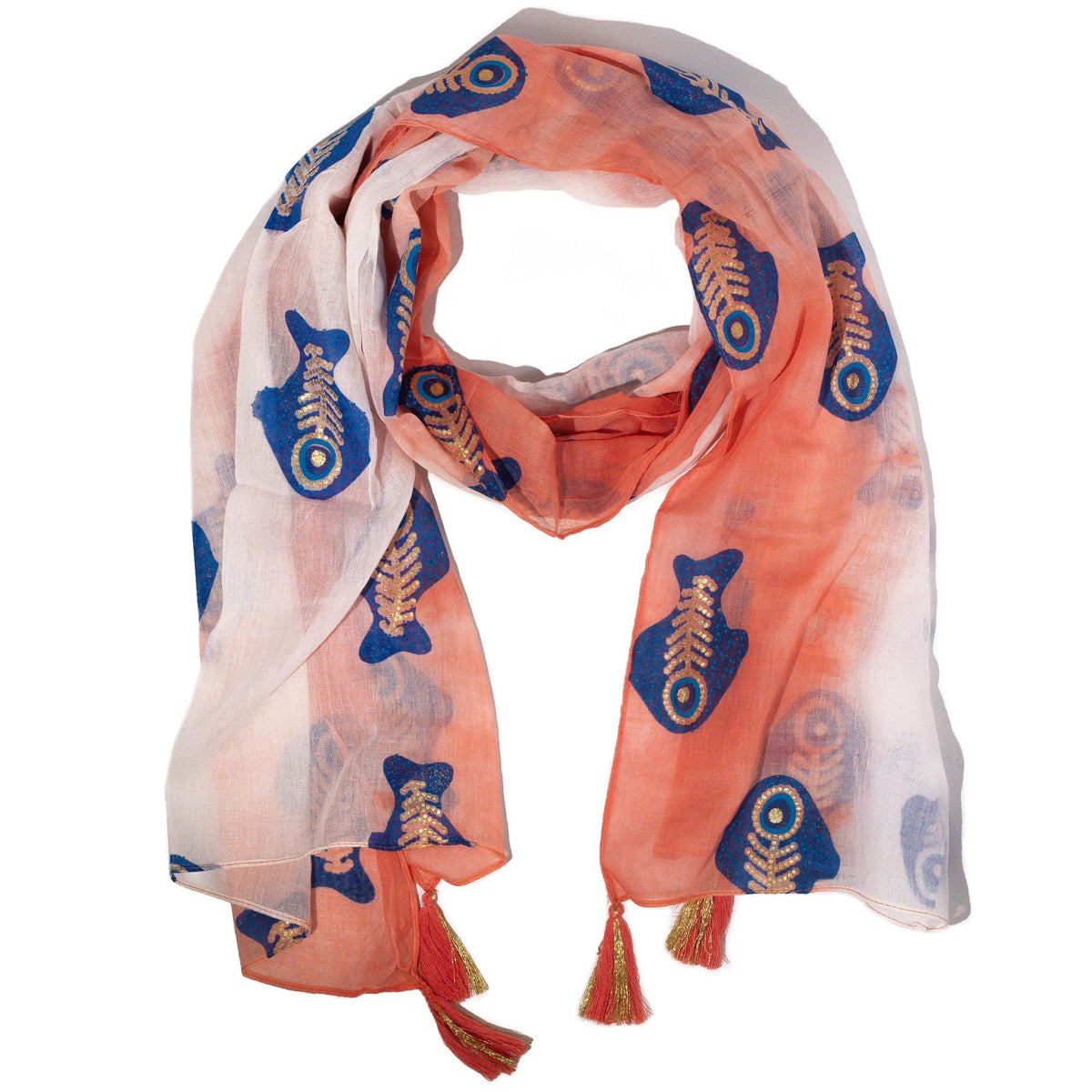 Bufanda Nomad Sari Aqua Fish – Coral (180x50 cm)