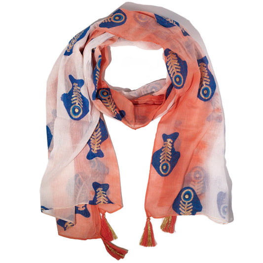 Pañuelo Nomad Sari Aqua Fish coral, 180 × 50 cm