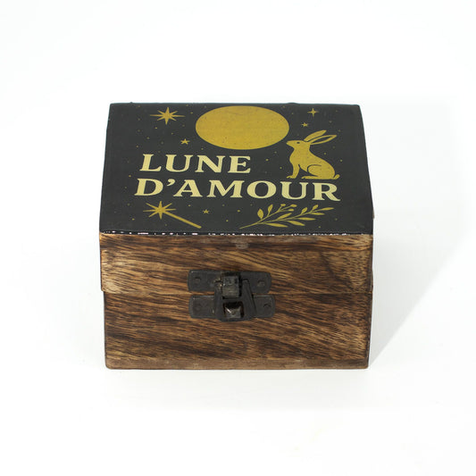 Caja pequeña de madera de mango esmaltada Lune D'Amore