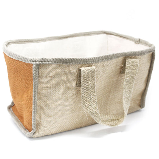 Cesta grande de yute naranja, 33 × 18 × 20 cm