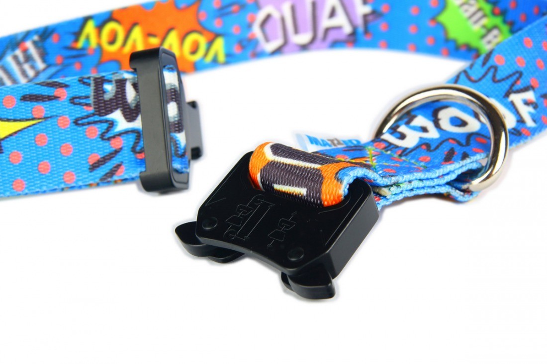 Collar With A Metal Buckle - Blue Graffiti