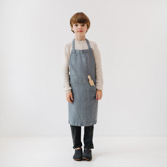 Linen Daily Apron for Kids - Blue Fog