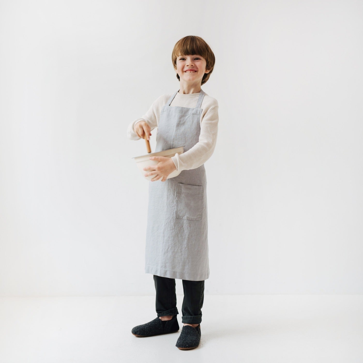 Linen Daily Apron for Kids - Light Grey
