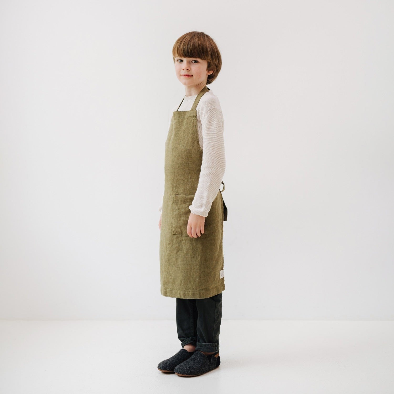 Linen Daily Apron for Kids - Olive