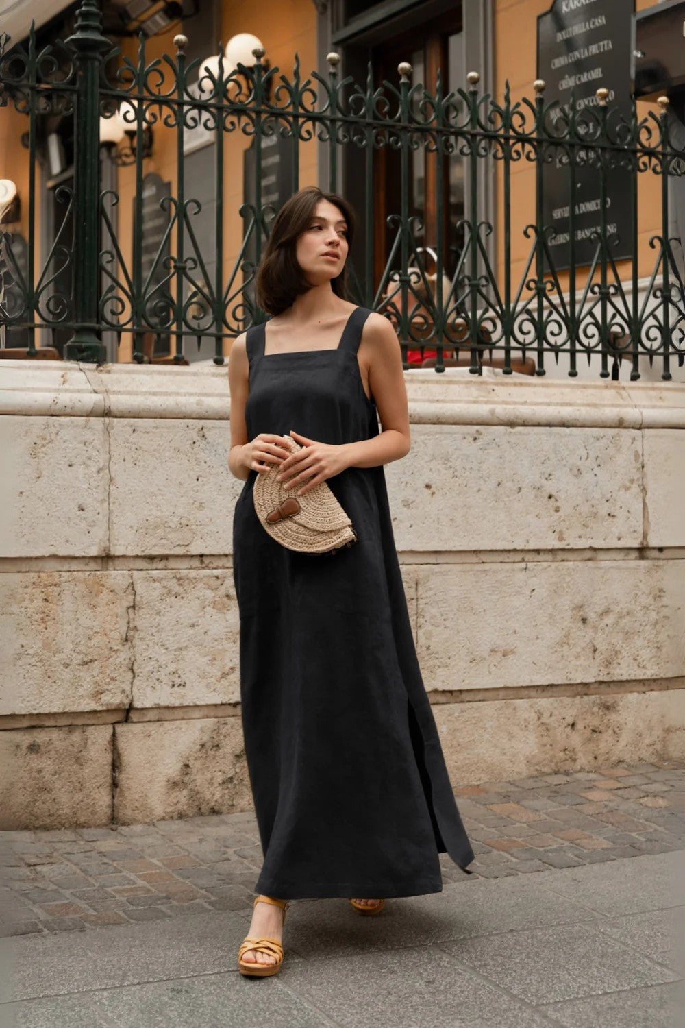 Linen Fugue Dress - Black