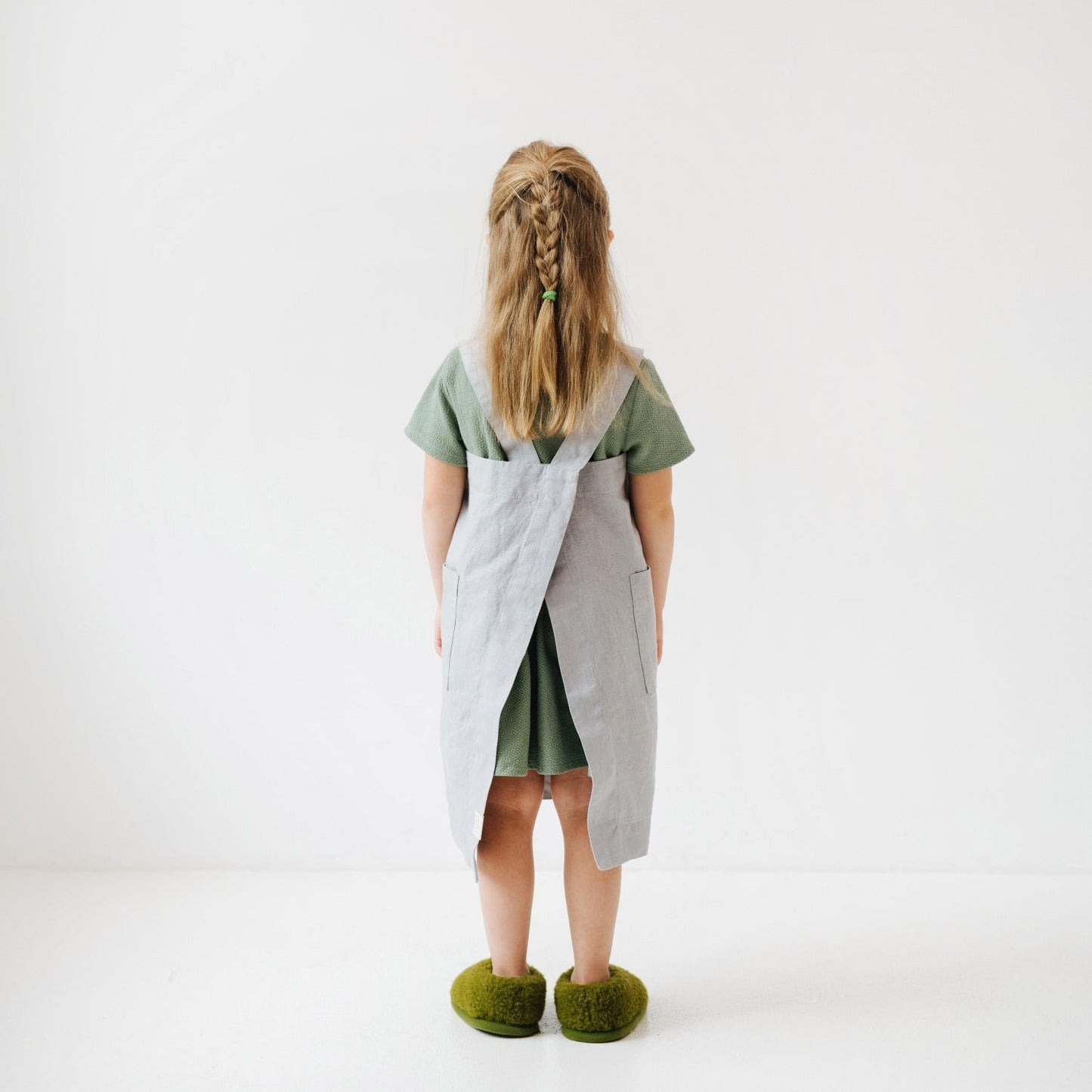 Linen Pinafore Apron for Kids - Light Grey