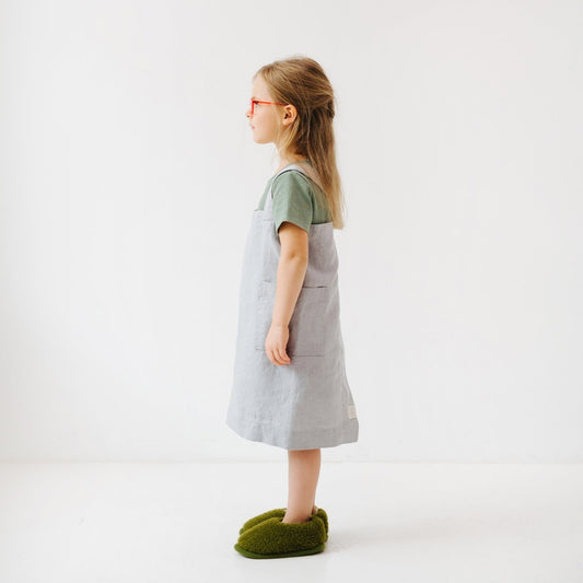Linen Pinafore Apron for Kids - Light Grey